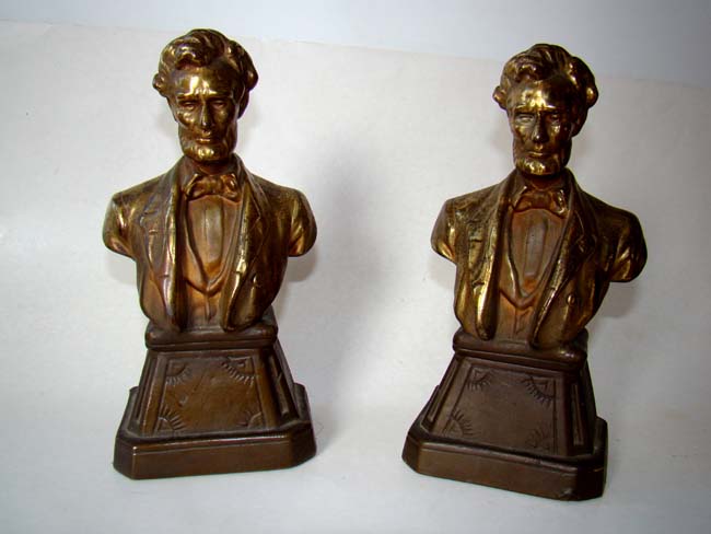 A pair of Lincoln bookends by The Armor Bronze Company circa 1935